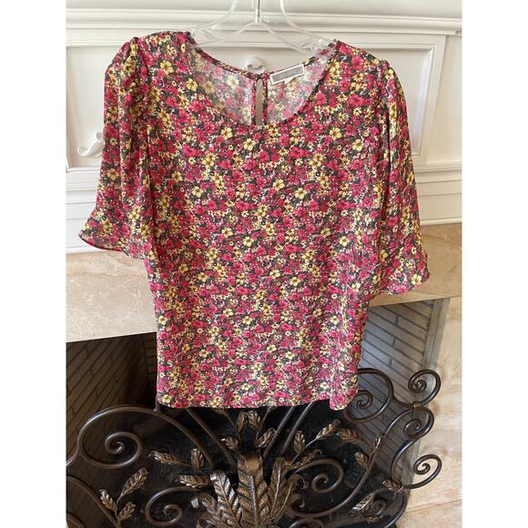 Pleione Floral Short Sleeve Ruffled Top Sz S - Picture 1 of 6
